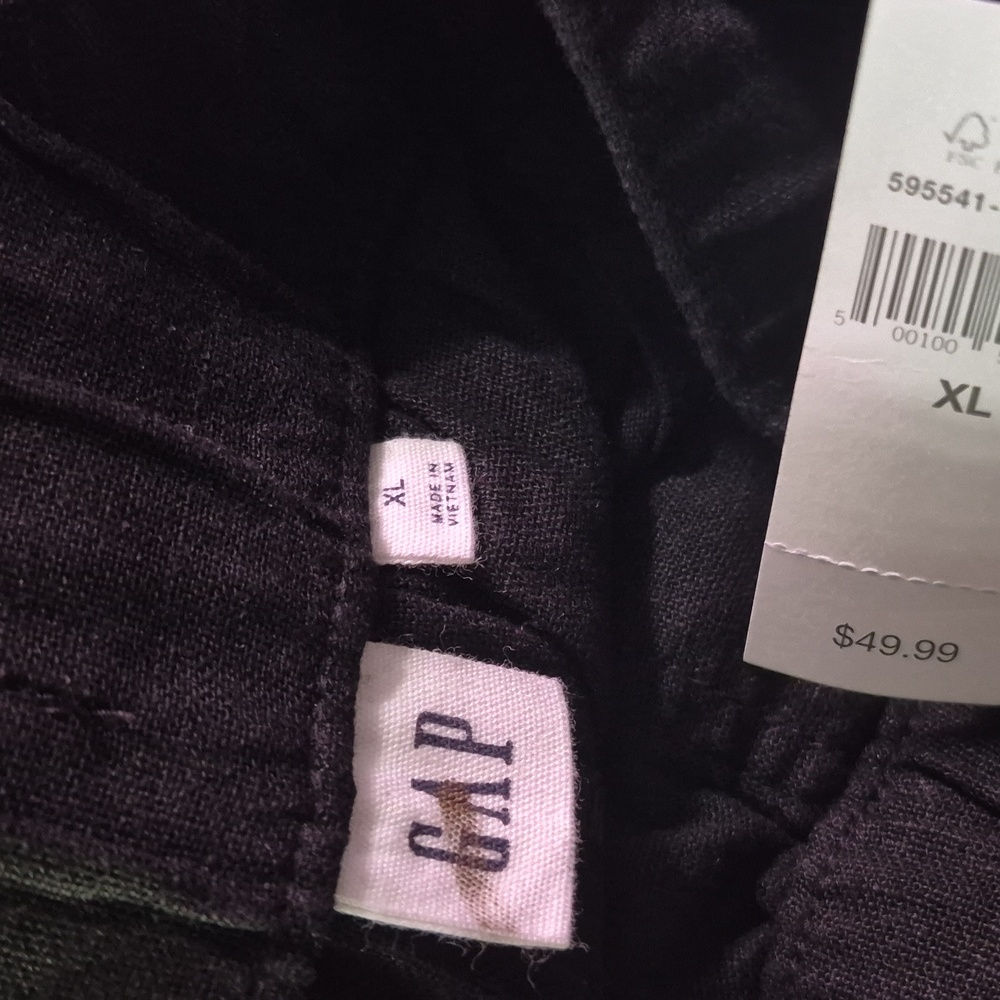 NWT GAP  Black Pull On Mid Rise Wide Leg Linen Pants Lightweight - Picture 13 of 14